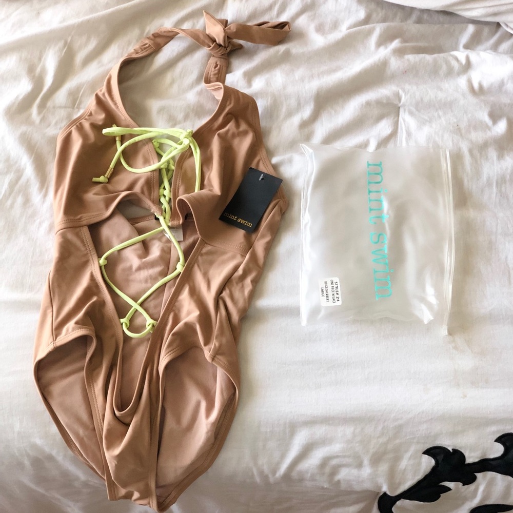 Mint swim lace up beige swimsuit